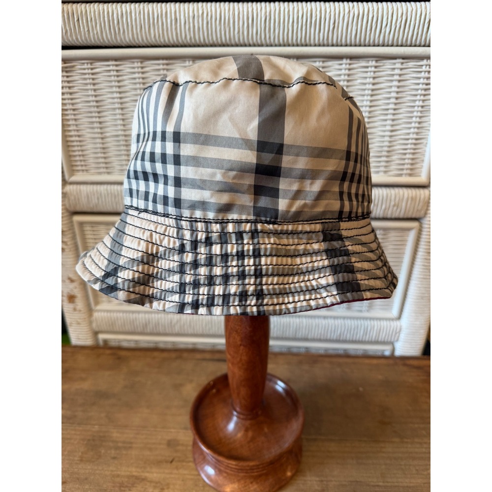 Reversible Plaid Bucket Hat Burgundy Zipper Pocket Streetwear‎ Sun Hat